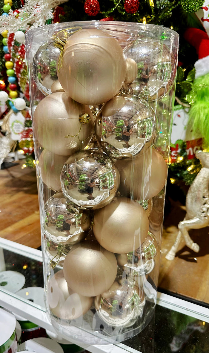 Matte & Glossy Champagne Ball Ornaments Boxed Set