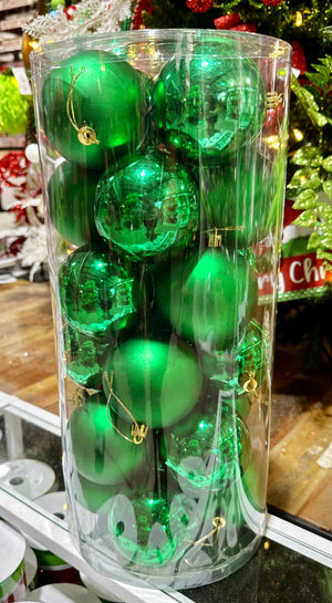 Matte & Glossy Emerald Green Boxed Ball Ornaments Set