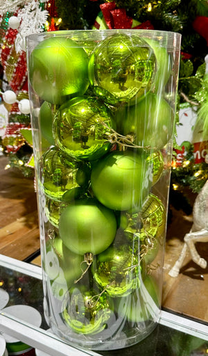 Matte & Glossy Lime Green Boxed Ball Ornaments Set
