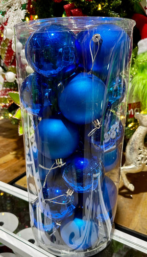 Matte & Glossy Royal Blue Boxed Ball Ornaments Set