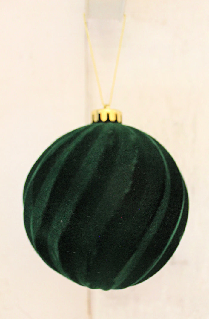 5" Dark Green Velvet Swirl Boxed Ornaments