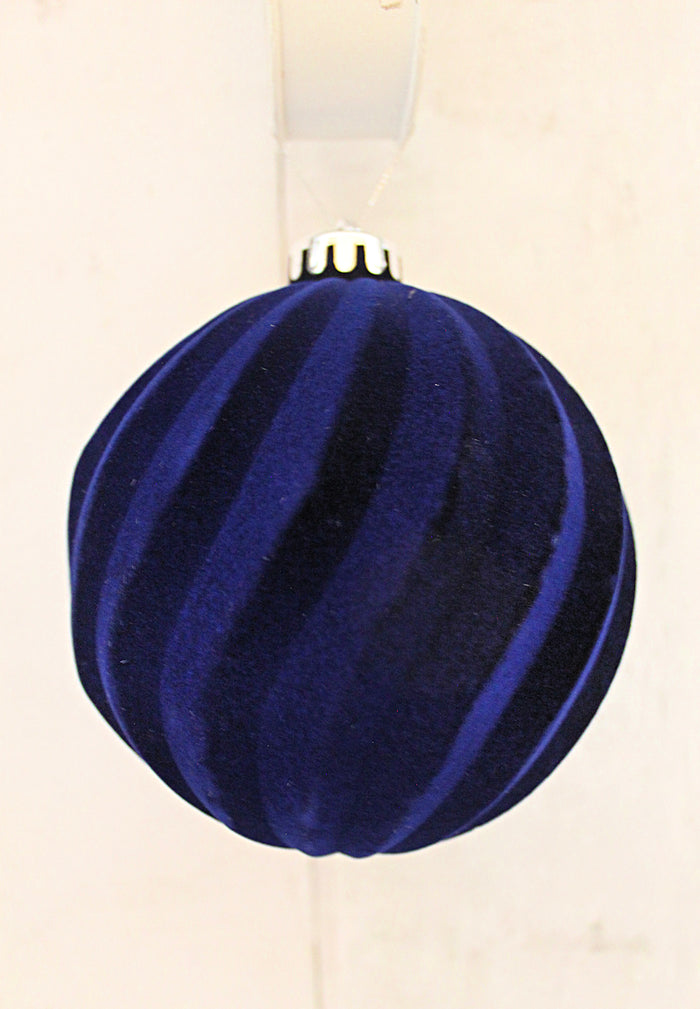5" Navy Blue Velvet Swirl Boxed Ornaments