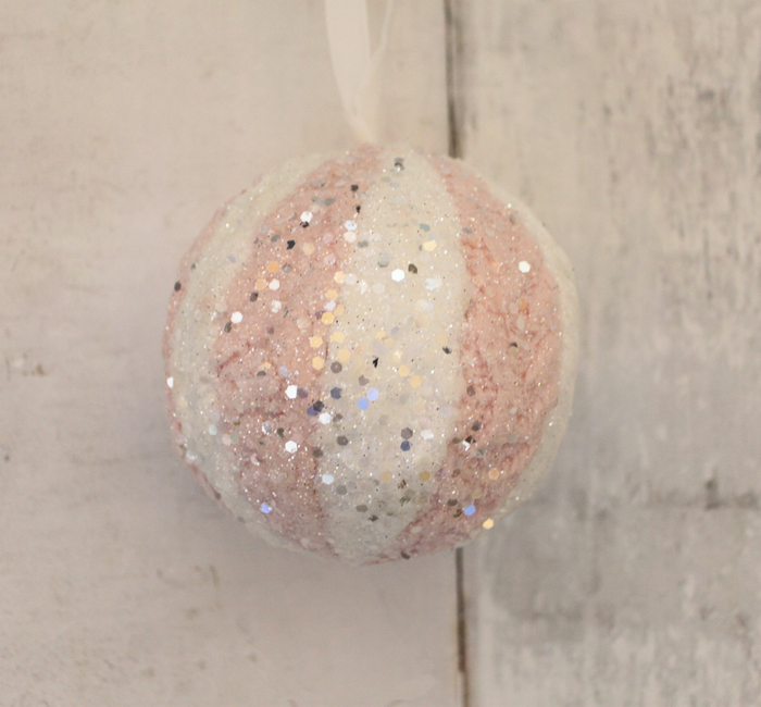 4" Pastel Pink & White Striped Ball Ornament