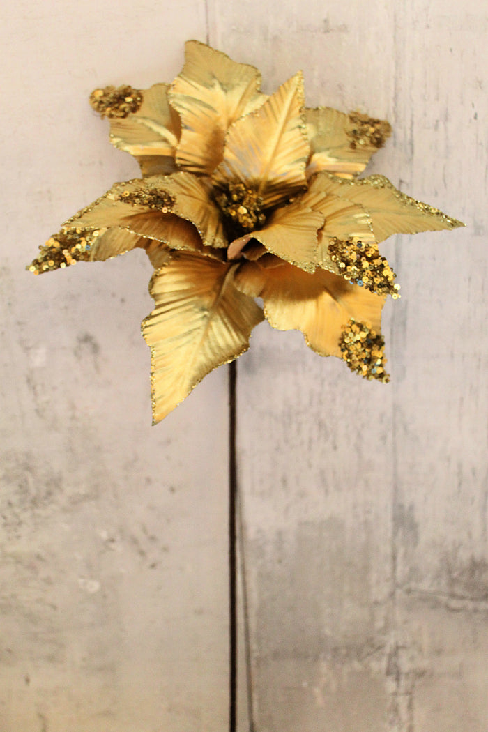 21" Gold Metallic Poinsettia Stem