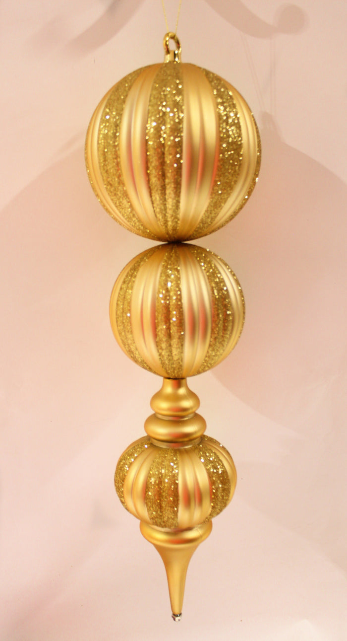 22" Gold Glitter Striped Finial Ball Ornament