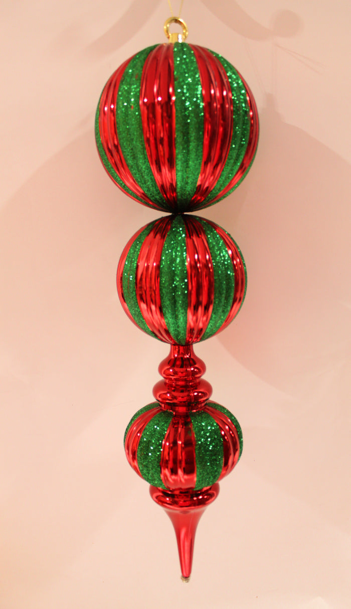 22" Red & Green Striped Finial Ball Ornament