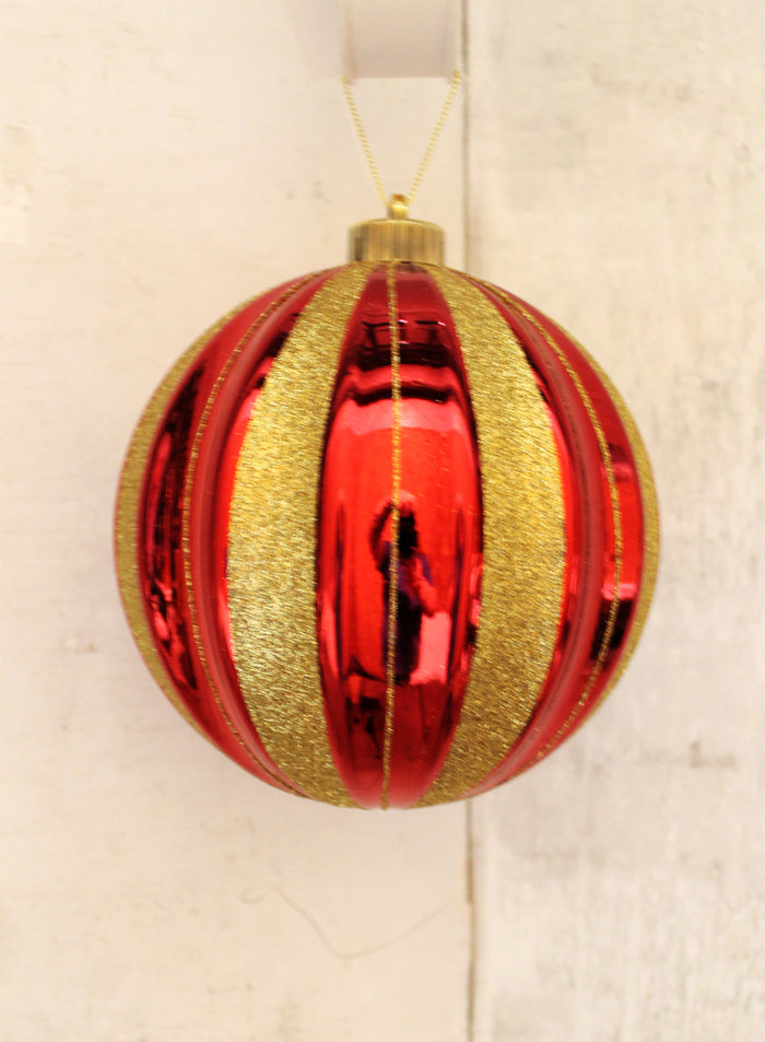 6" Red & Gold Striped Ball Ornament