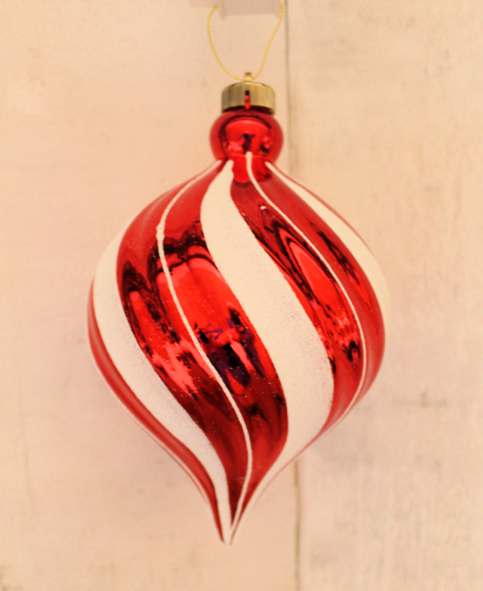 10" Red & White Swirl Onion Ornament