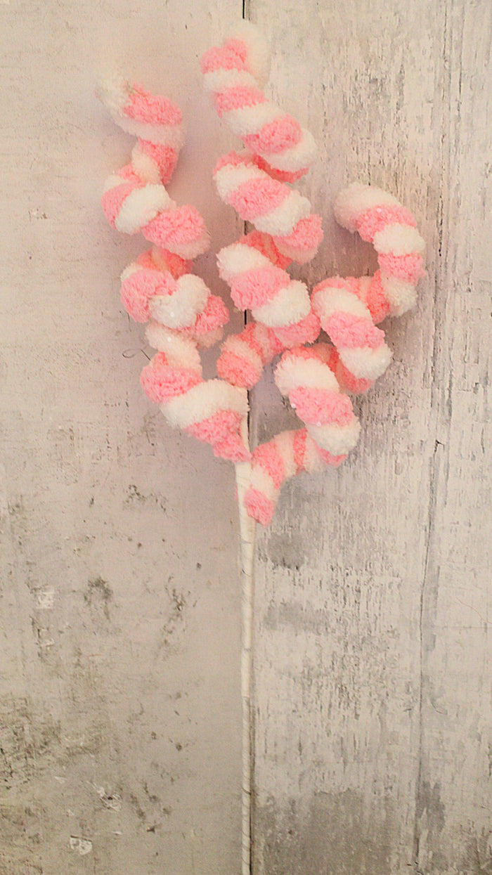 30" Pink & White Fuzzy Candy Stem