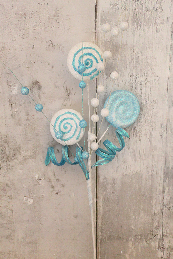 19" Blue & White Curly Berries Lollipop Stem