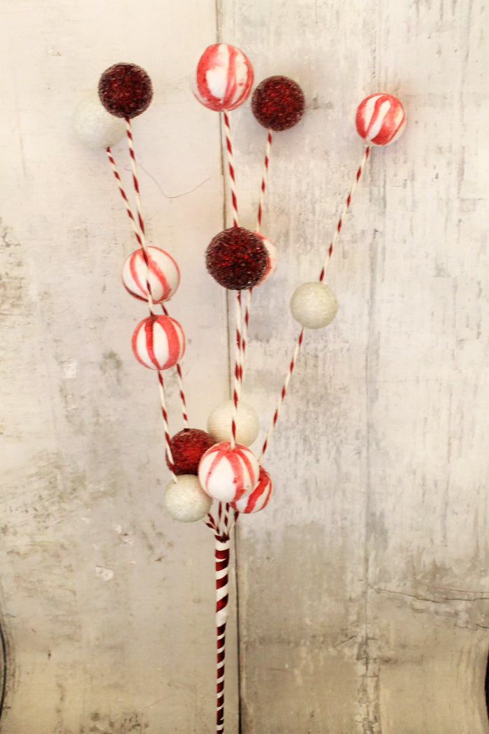 15" Peppermint Candies Ball Spray
