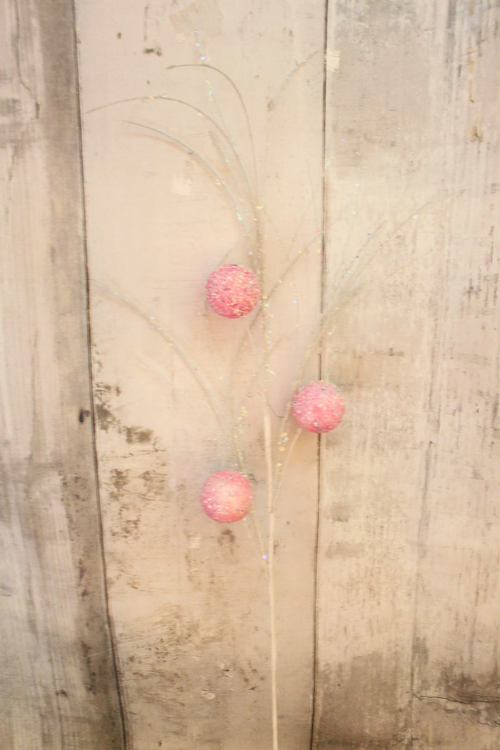 34"  Pink & White Glitter Beaded Ball Spray
