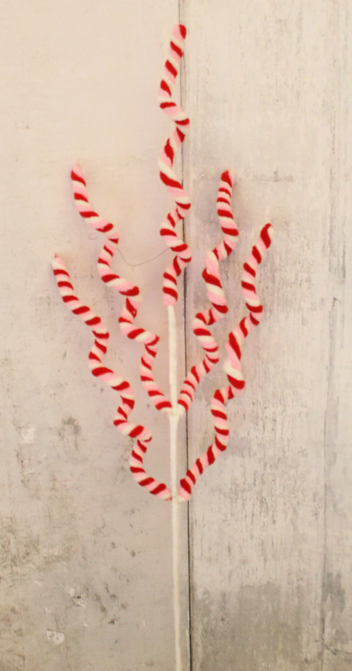 28" Red & White Plush Curly Stem
