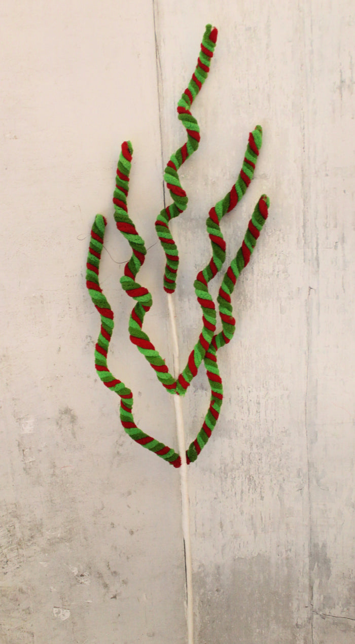 28" Red, Green & Lime Plush Curly Stem
