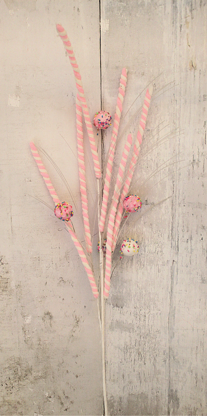 37" Pink & White Plush Swirl and Candies Spray