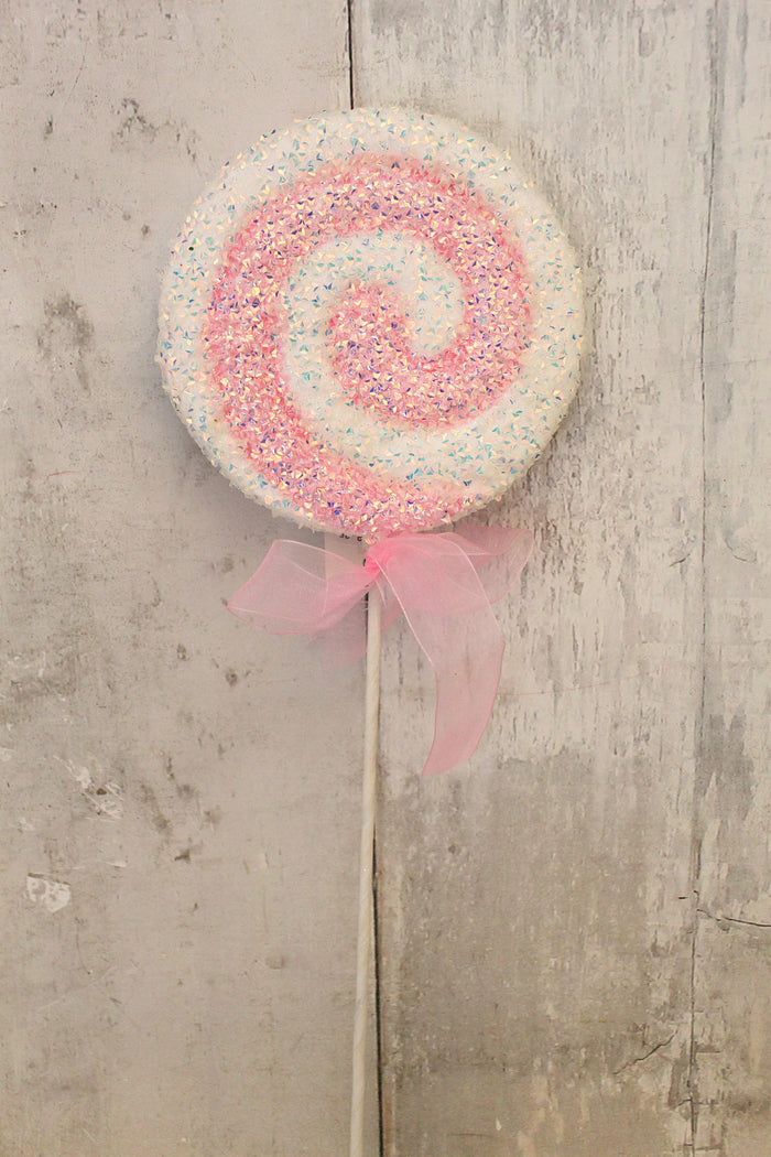 18" Pink & White Glitter Swirl Lollipop Stem