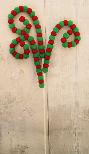 25" Red & Green Pom Pom Swirl Stem