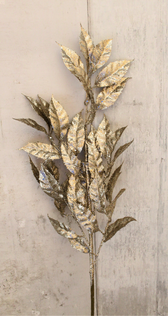 29" Champagne Glitter Leaves Stem