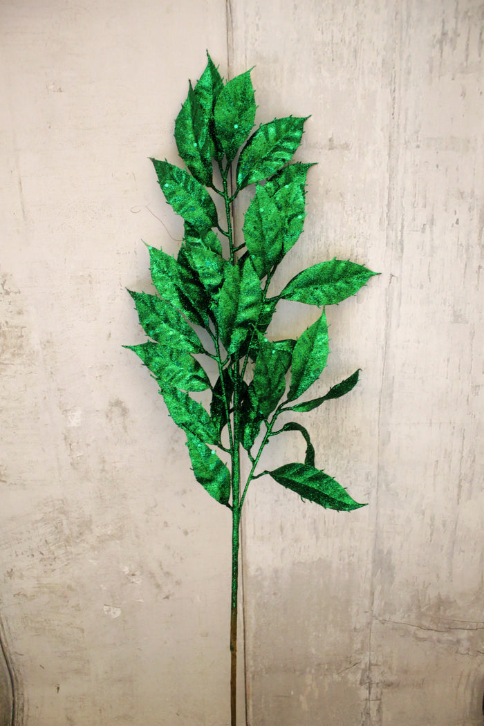 29" Emerald Green Glitter Leaves Stem