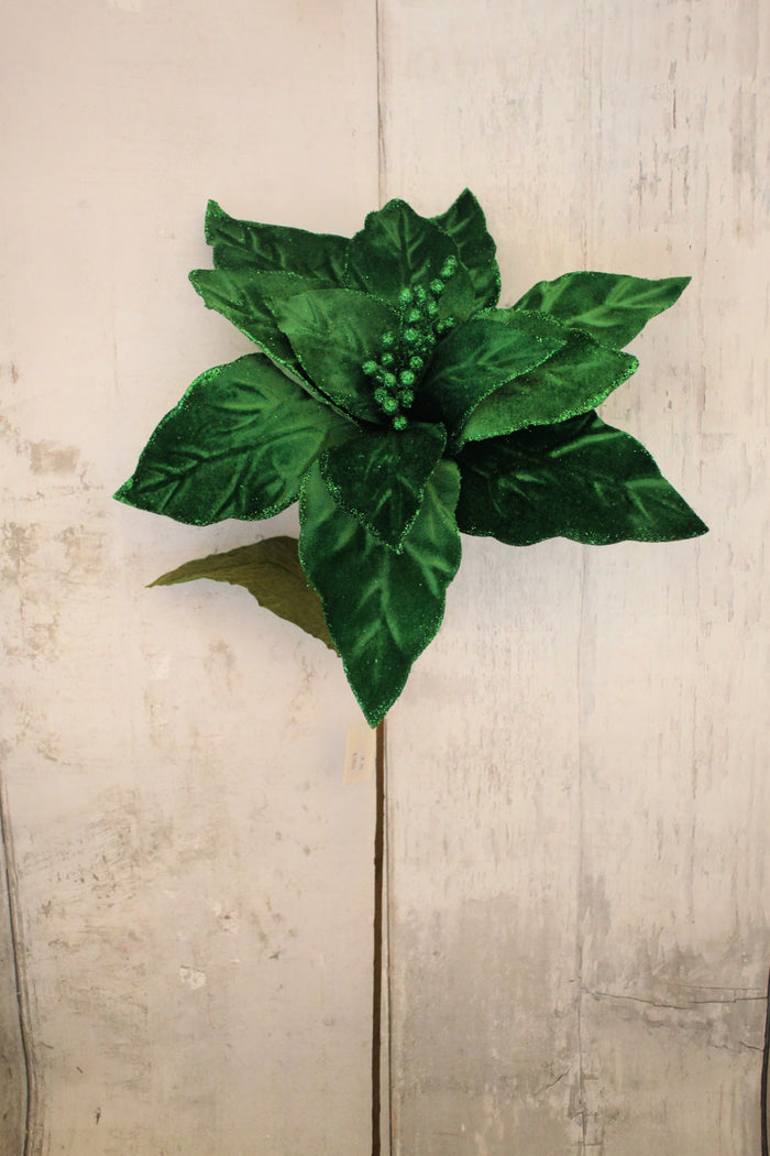 29" Emerald Green Velvet Poinsettia Stem