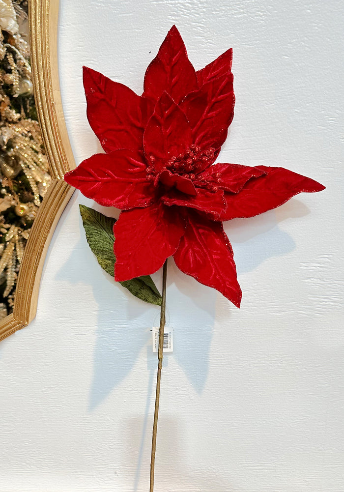 29" Red Velvet Poinsettia Stem