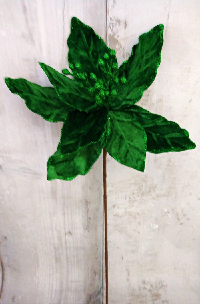 23" Emerald Green Velvet Poinsettia Stem