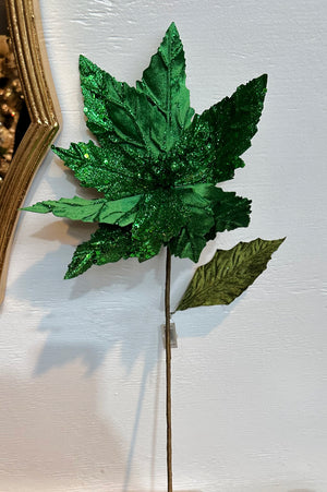 25" Emerald Green Velvet & Sequin Poinsettia Stem