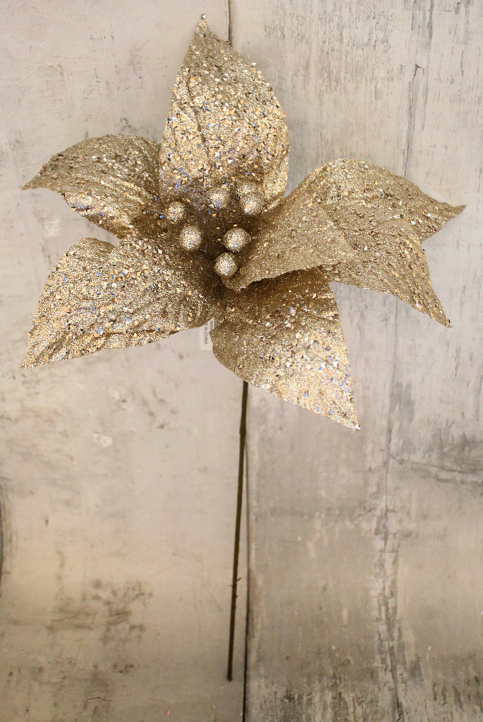 22.5" Champagne Glitter Poinsettia Stem