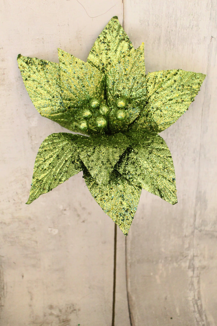 22.5" Lime Green Glitter Poinsettia Stem