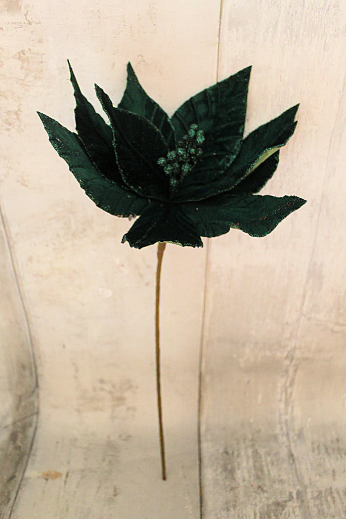22.5" Hunter Green Velvet Poinsettia Stem