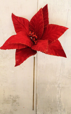 22.5" Red Velvet Poinsettia Stem