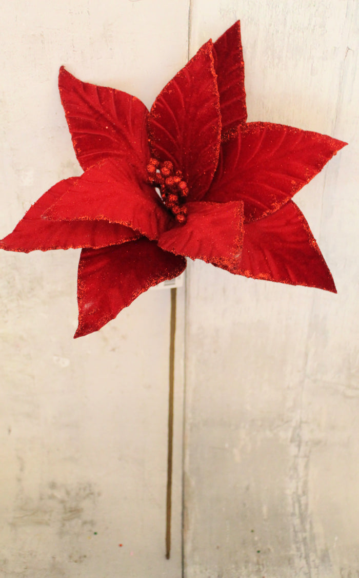22.5" Red Velvet Poinsettia Stem