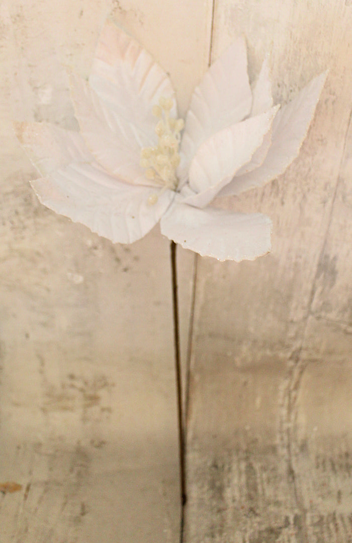 22.5" White Velvet Poinsettia Stem