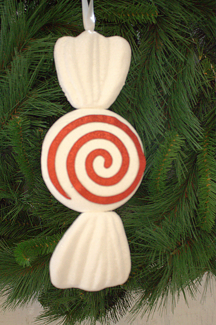 12" Red & White Glitter Candy Ornament