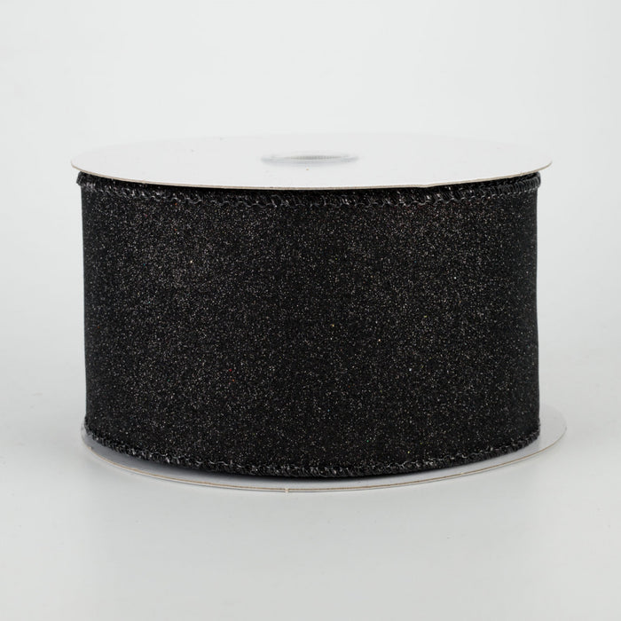 2.5" Black All Flat Glitter Ribbon