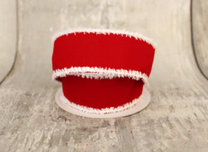 1.5" Bright Red Velvet Snow Edge Ribbon
