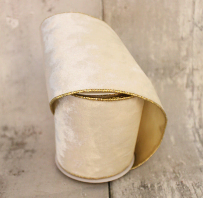 4" Ivory Crushed Velvet Ribbon