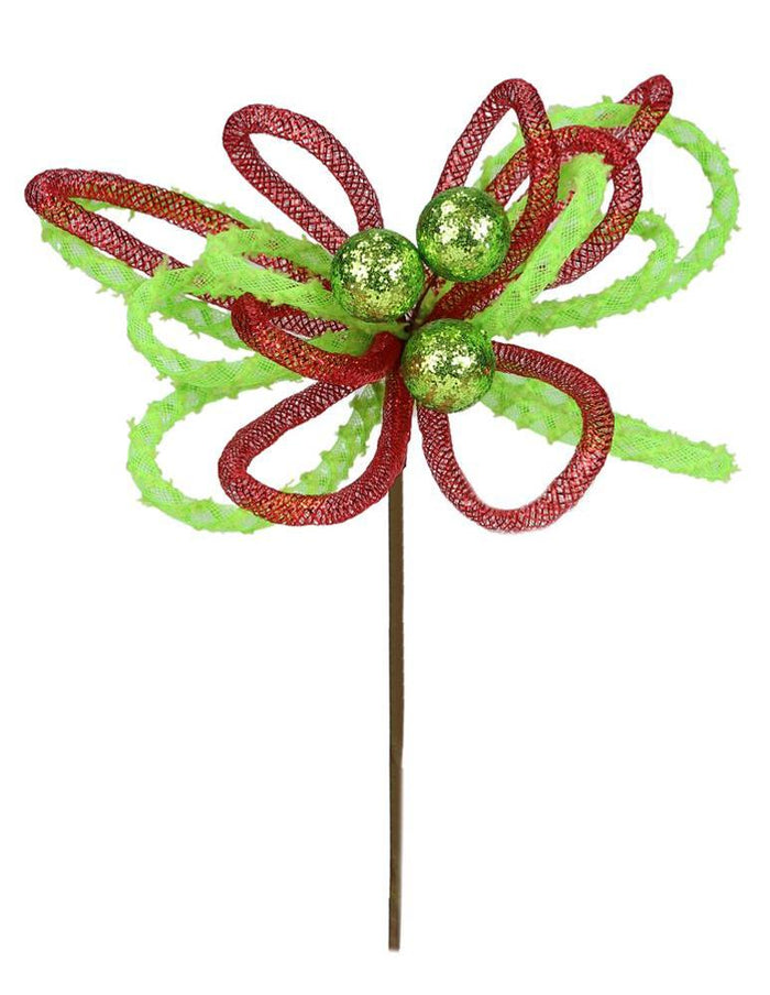 12" Red & Lime Green Tubing and Snowdrift Ball Pick