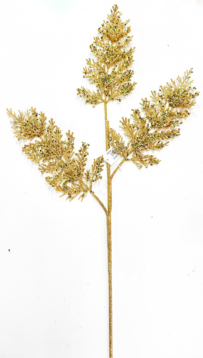 31" Gold Glitter Fern Spray