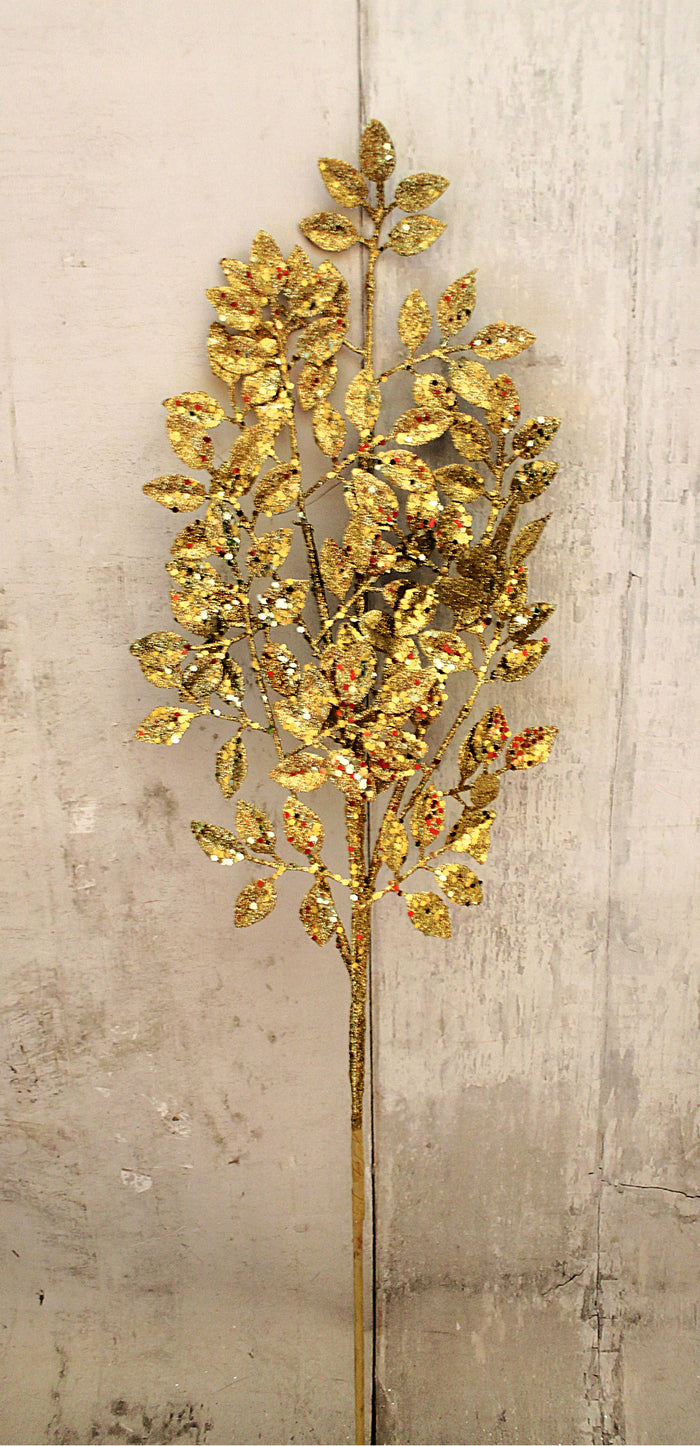 28" Gold Glitter Leaf Spray