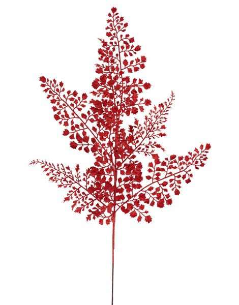 23" Red Glitter Maidenhair Fern Stem