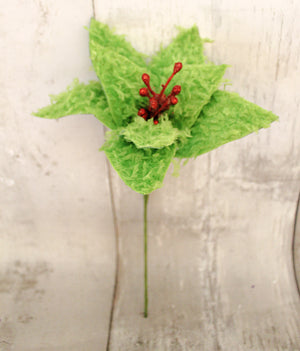 11" Lime Green Furry Poinsettia Stem