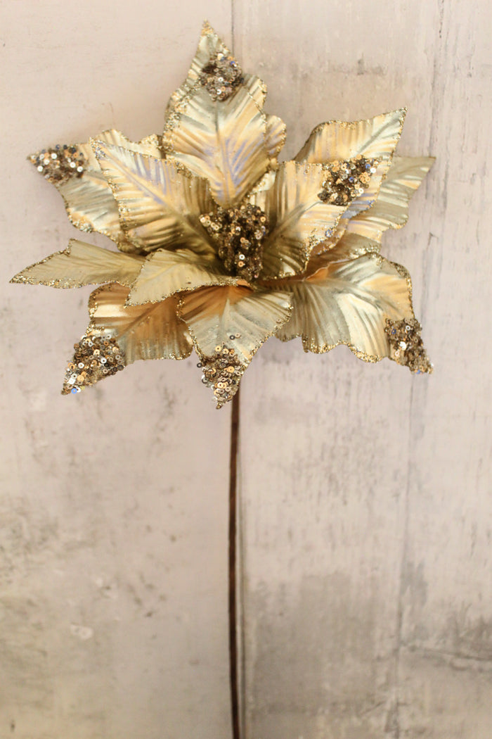 21" Champagne Metallic Poinsettia Stem