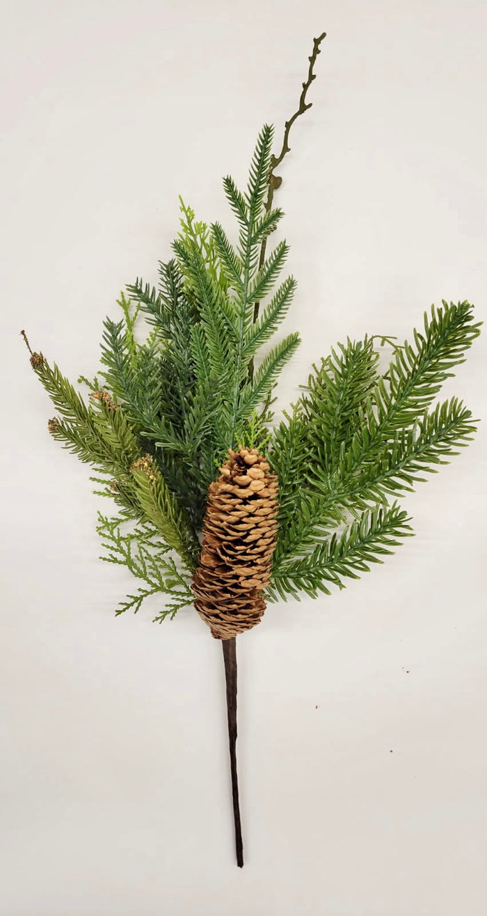 18" Mixed Pine Cone Evergreen Spray