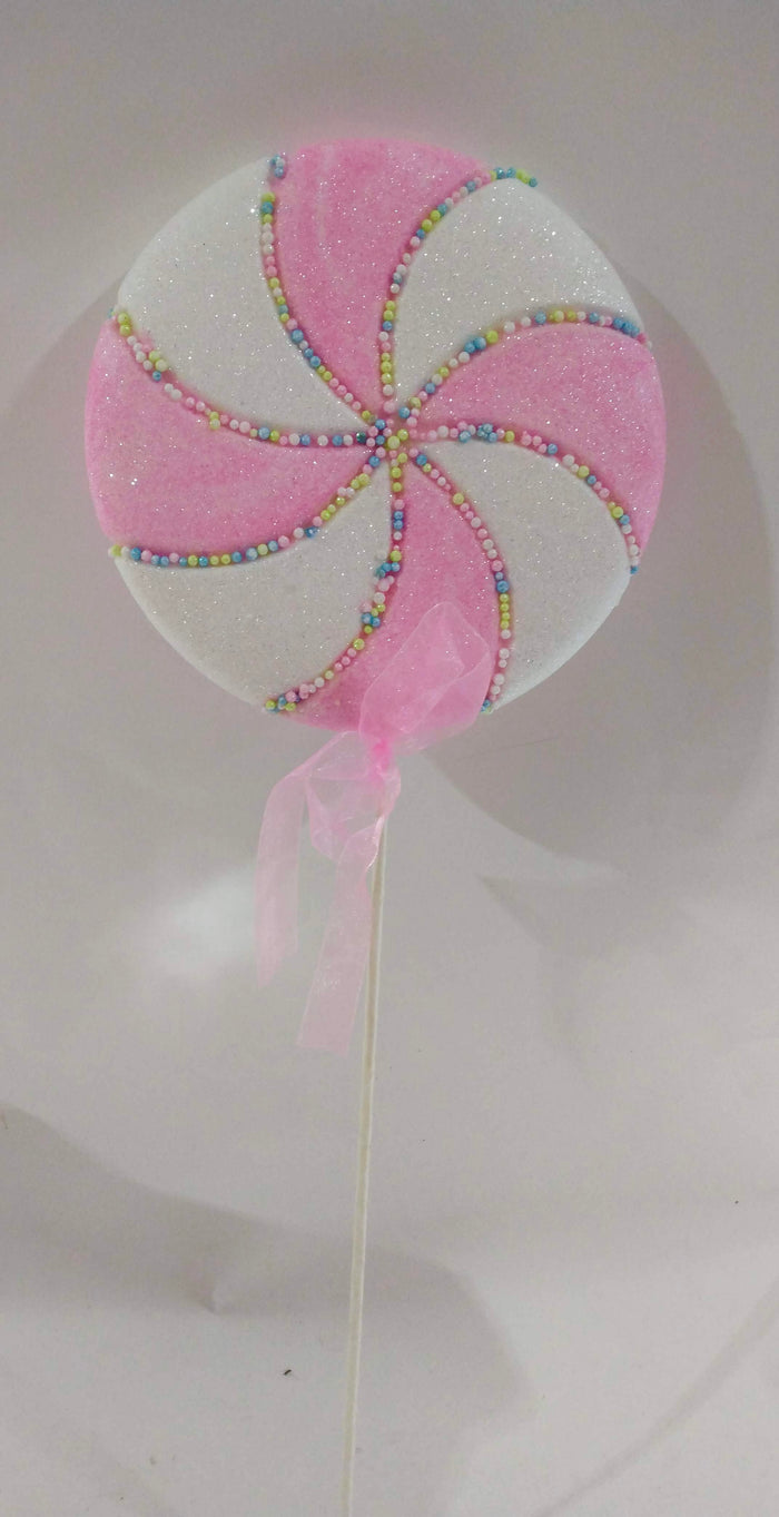 27"  Pink & White Swirl Sprinkle Lollipop Stem