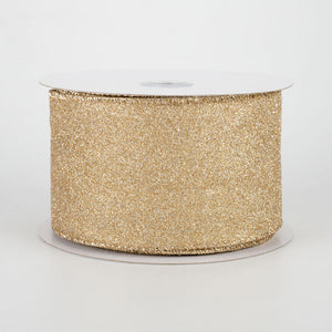 2.5" Champagne All Flat Glitter Christmas Ribbon