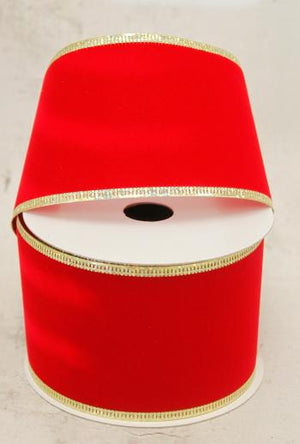 2.5" Red Velvet Ribbon with Gold Laser Edge-Christmas Ribbon-Ellis Home & Garden