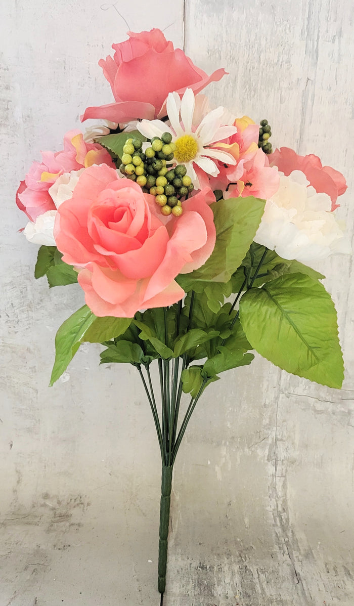 20" Pink & White Rose Mixed Floral Bush