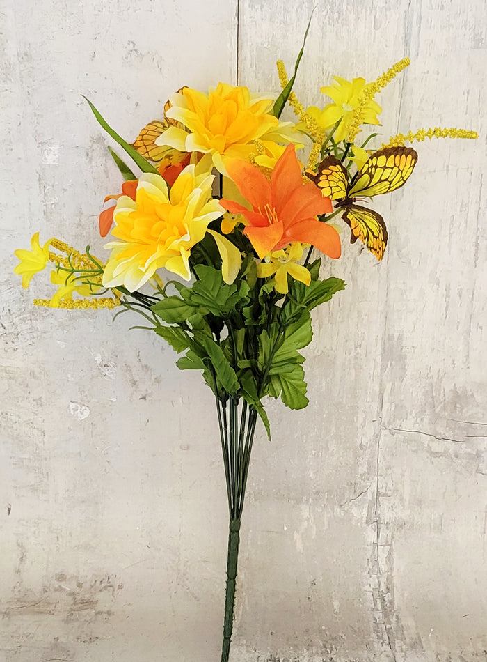 18" Orange & Yellow Dahlia Mixed Floral Bush