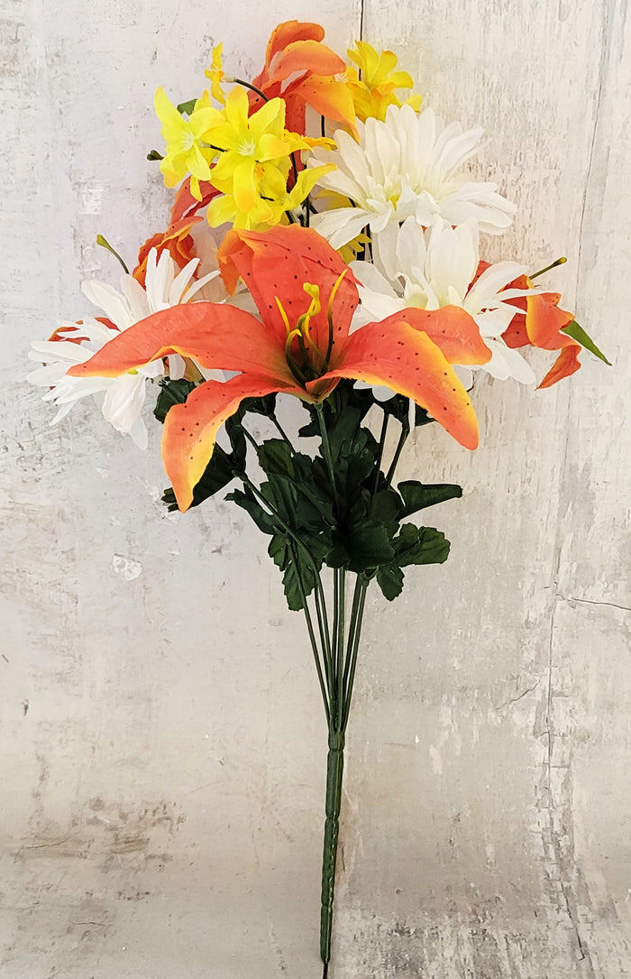 19" Orange & Yellow Mixed Tiger Lily Floral Bush